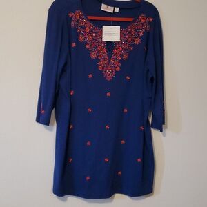 QUACKER FACTORY BANDANA EMBROIDERED 3/4 SLEEVE  KNIT TUNIC 1X NEW